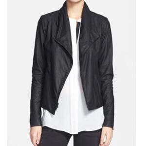 Vince. 100% Leather Zip Jacket Edgy Cross Front Scuba Knit Clean Girl Classic